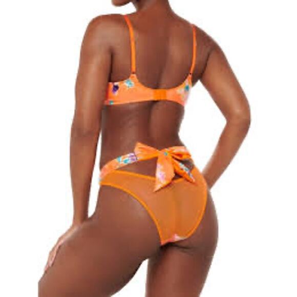 NWT Savage X Fenty Night Blooms High Leg Floral Mesh Bow Bikini Bottoms Size S - Picture 3 of 6